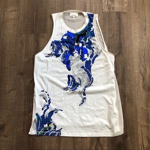 3.1 Phillip Lim White Tank with Blue and Silver Accents